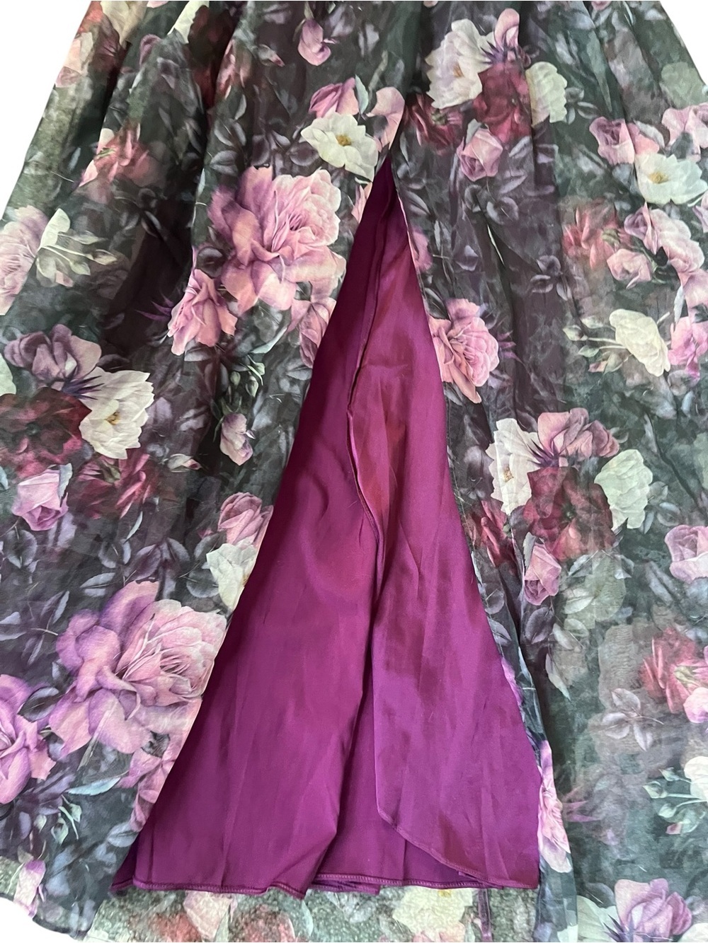 Purple Floral Strapless Maxi Dress Whimsigoth Medium Coquette Party Prom - Picture 8 of 10